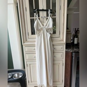 Vici Store Tulum Adventures Tassel Trim Cutout Jumpsuit Off White